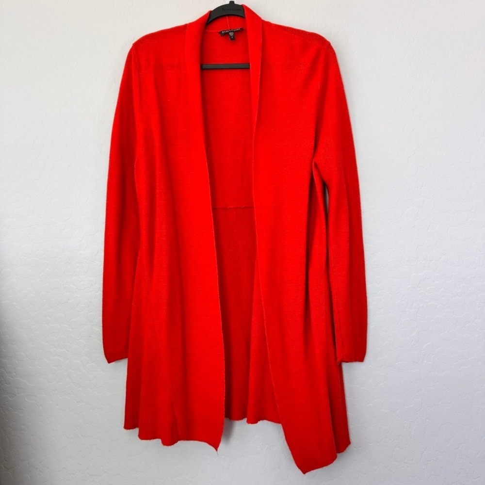Eileen Fisher Small Cardigan Red Long Sleeve Merino Wool Open Front Shawl Collar